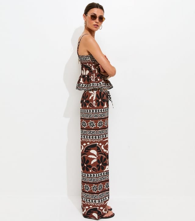 New Look Women's Brown Palm Tree Print Beaded Cami Top New Look - 2