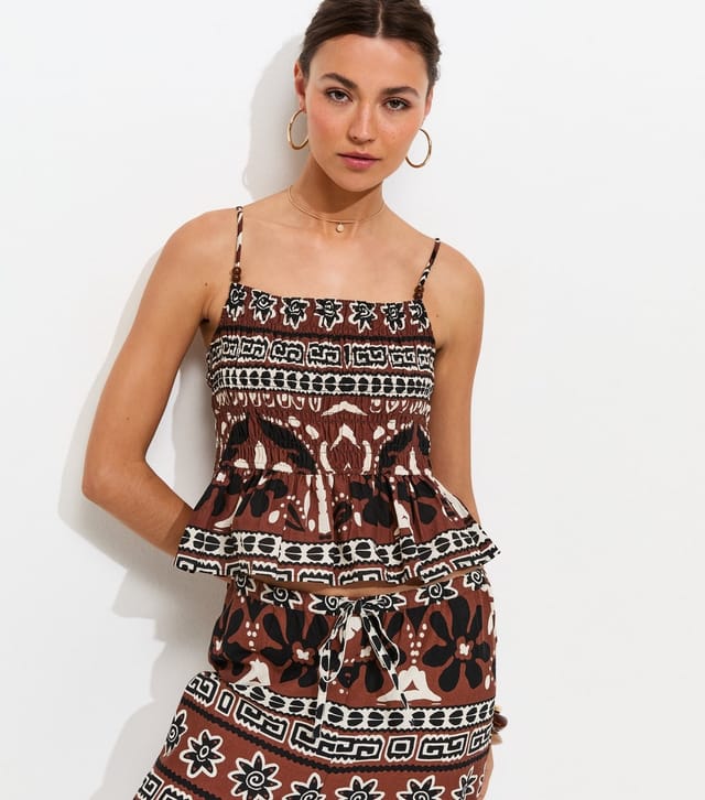 New Look Women's Brown Palm Tree Print Beaded Cami Top New Look - 3