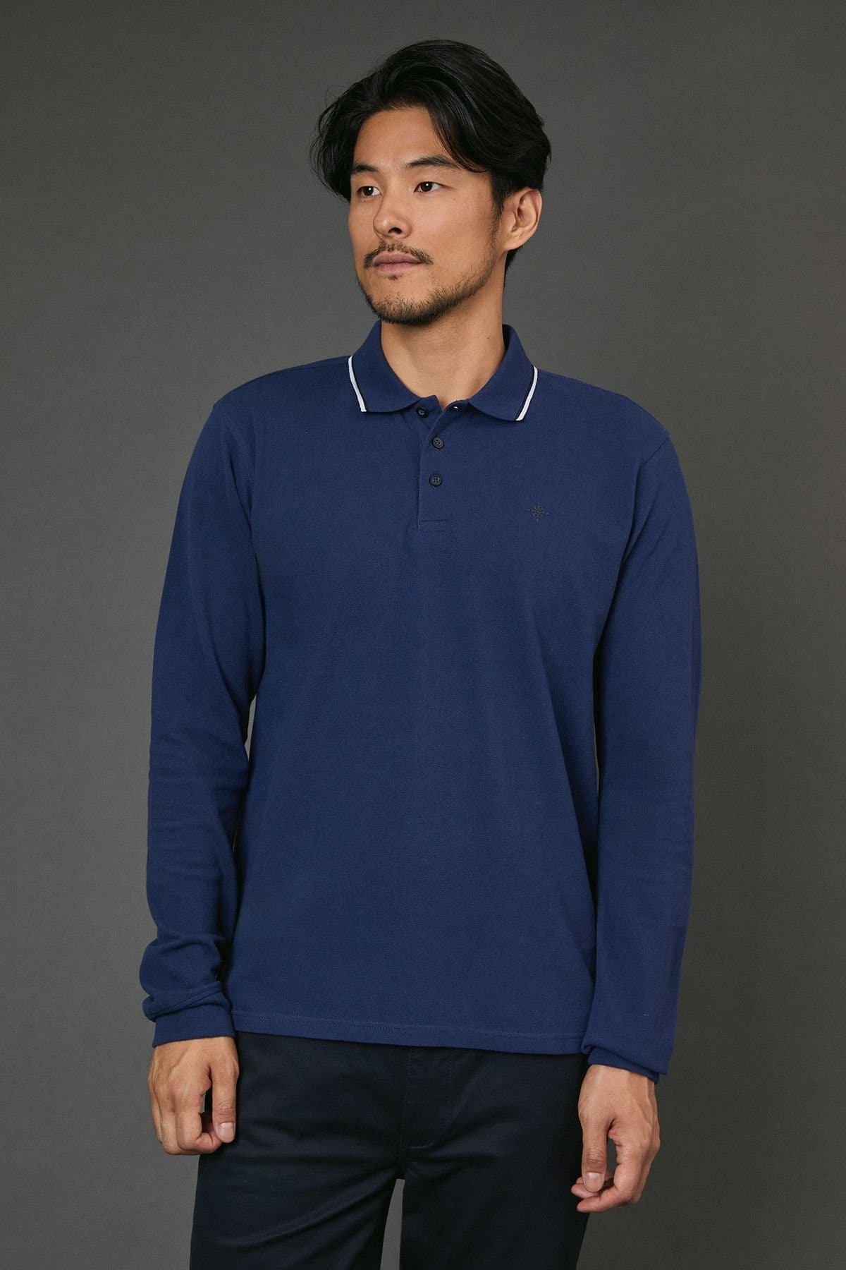 Maine Maine Men's Blue Long Sleeve Pique Polo Shirt