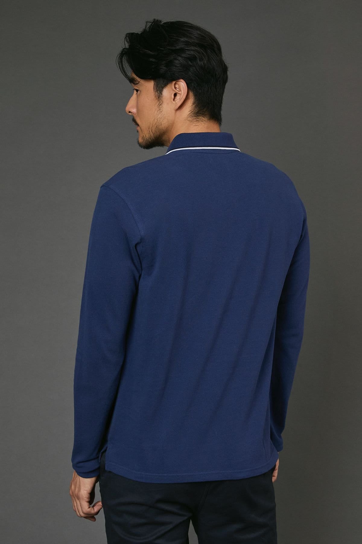 Maine Maine Men's Blue Long Sleeve Pique Polo Shirt - 4