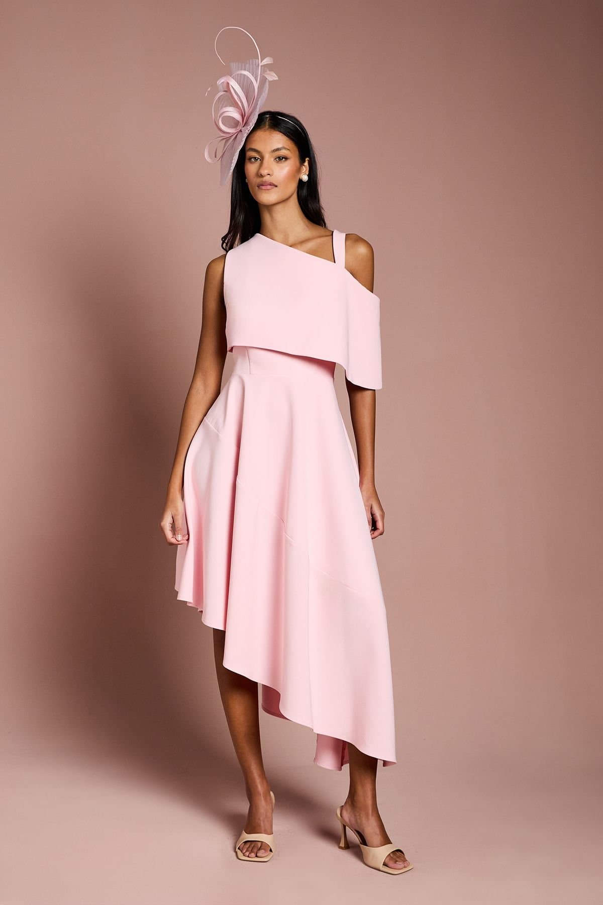 Coast Coast Women's Petite Asymetric Crepe Midi Dress in Blush