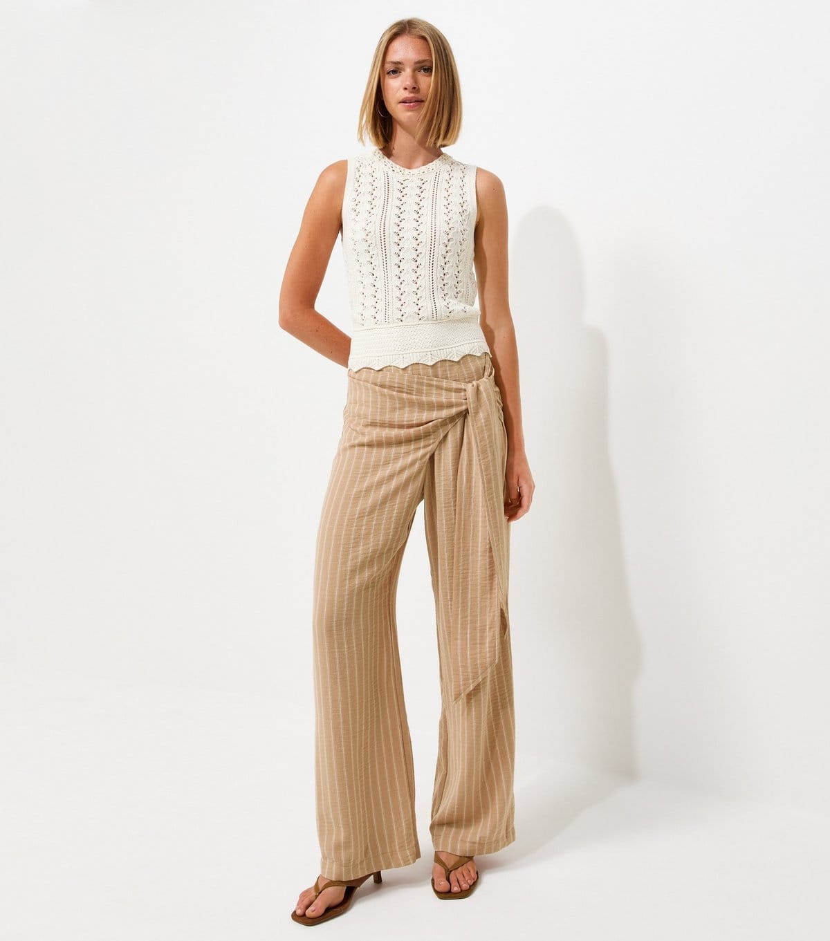 New Look Camel Striped Wide Leg Trousers