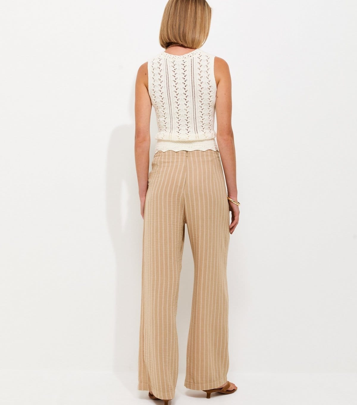 New Look Women's Camel Striped Wrap Front Wide Leg Trousers New Look - 4