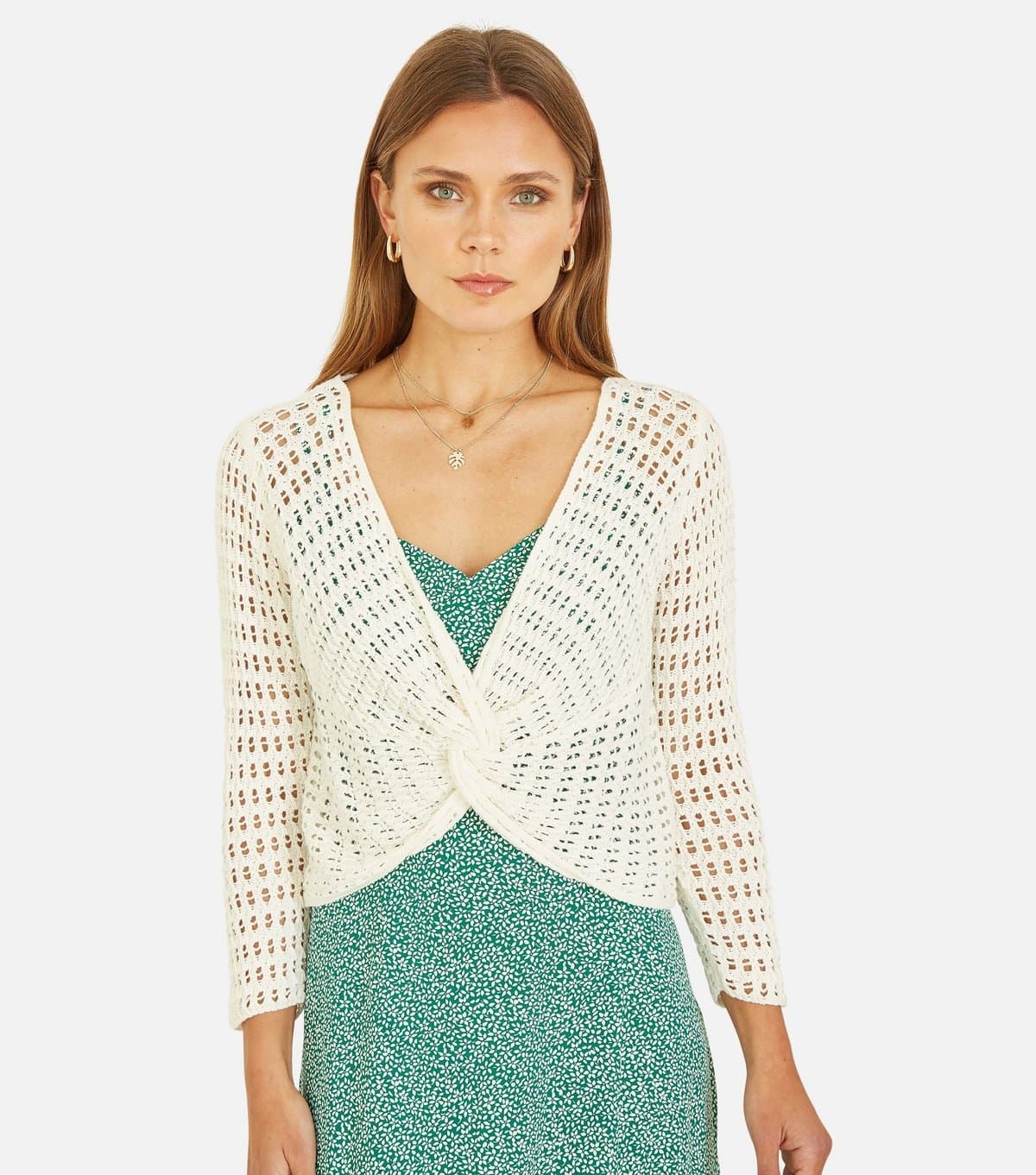 Yumi Women's Ivory Open Knit Knotted Top Yumi New Look