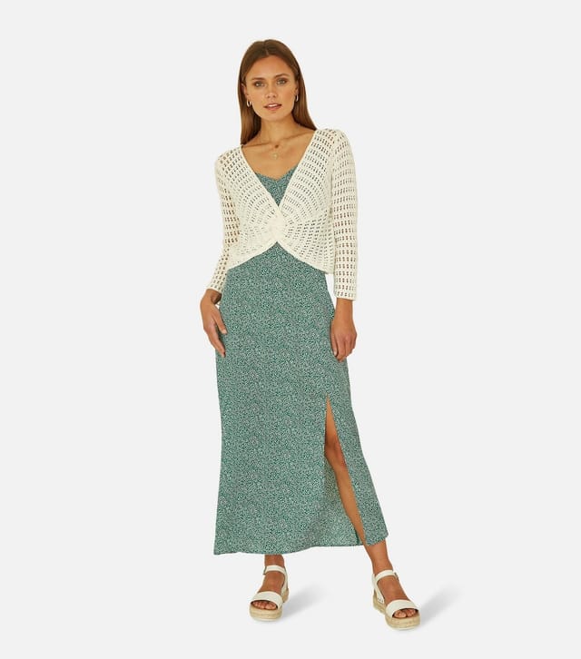 Yumi Women's Ivory Open Knit Knotted Top Yumi New Look - 2