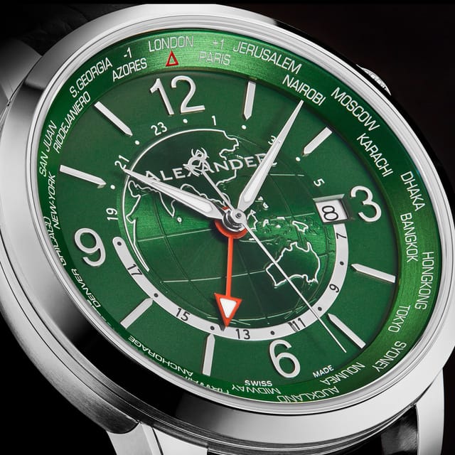 Alexander Alexander Men's A171B Journeyman 2 42mm Luxury World Traveler Watch in Green - 2