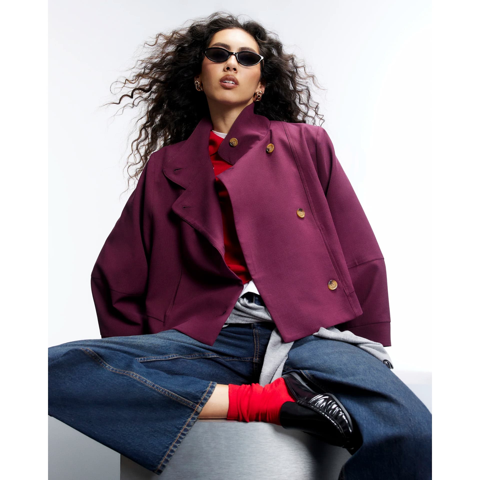 River Island River Island Womens Purple Funnel Neck Cocoon Sleeve Jacket