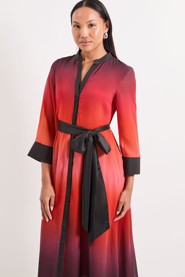 Principles Principles Women's Ombre Organza Contrast Shirt Dress in Orange - 2