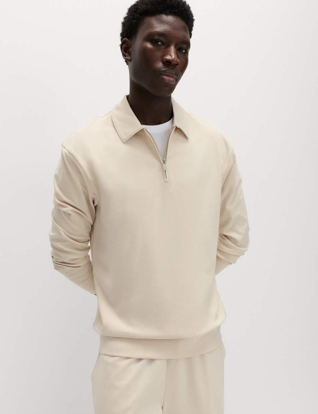 Marks & Spencer M&S Cotton Rich Half Zip Sweatshirt Ecru