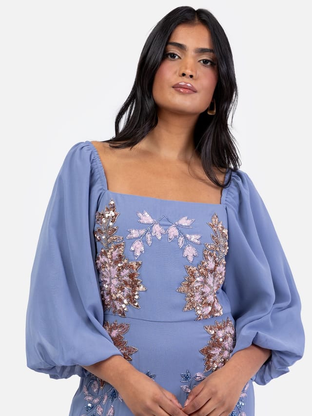 Maya Deluxe Maya Deluxe Women's Embellished Square Neck Midaxi Dress in Blue - 2