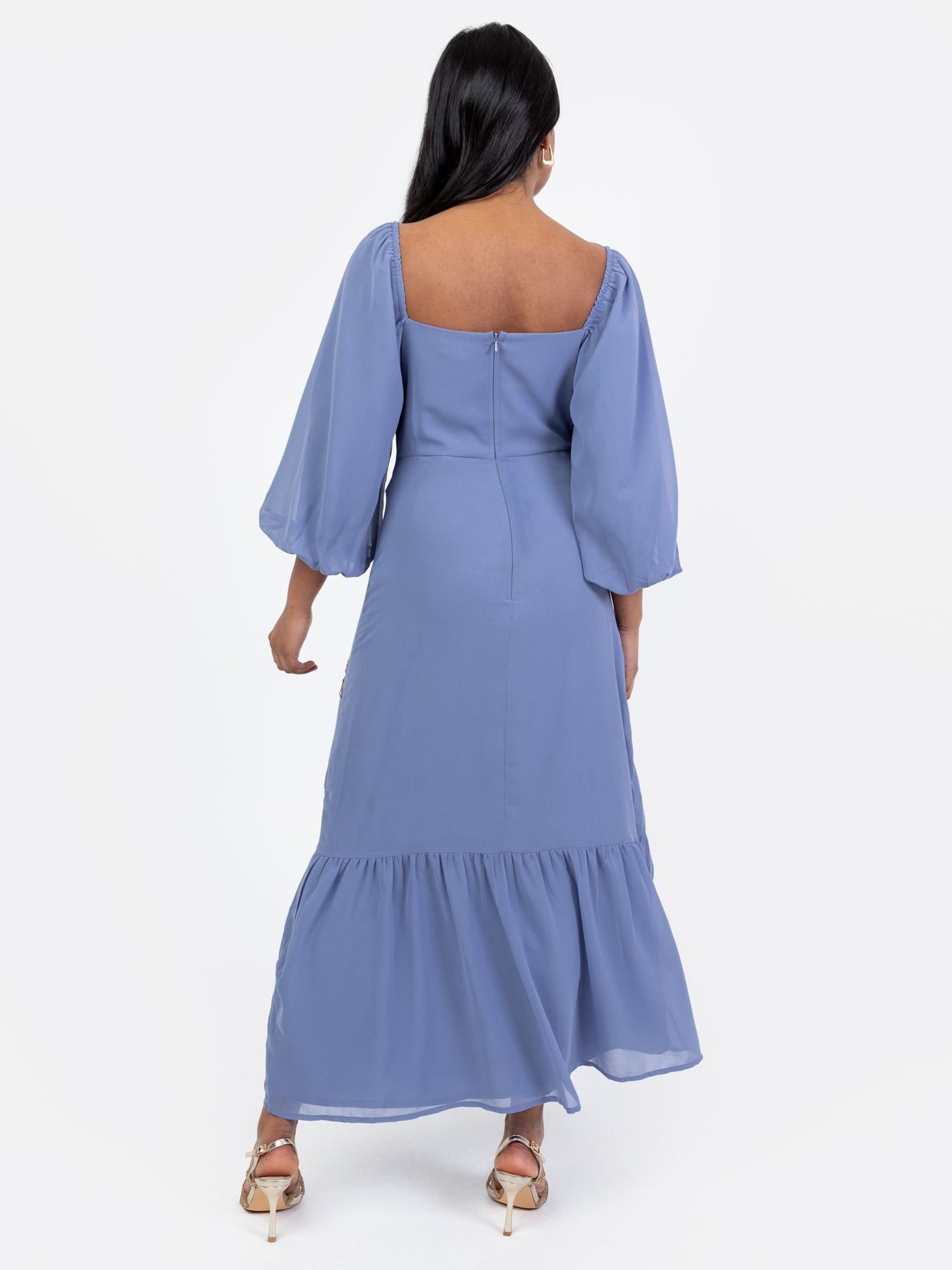 Maya Deluxe Maya Deluxe Women's Embellished Square Neck Midaxi Dress in Blue - 4