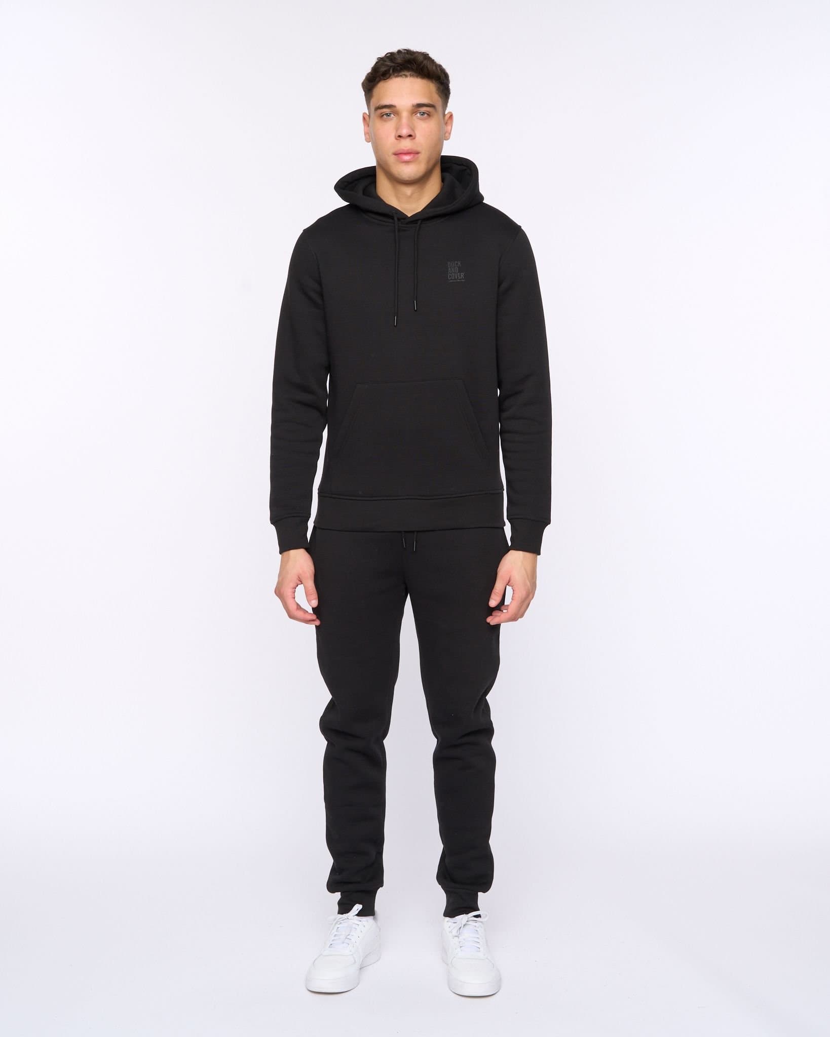 Duck&Cover Duck&Cover Merchell Men's Premium Cotton-Rich Hoodie & Cuffed Jogger Two-Piece Set in Black