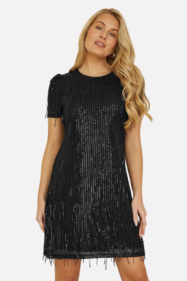 Yumi Yumi Women's Black Dripping Sequin Tunic Dress - 3