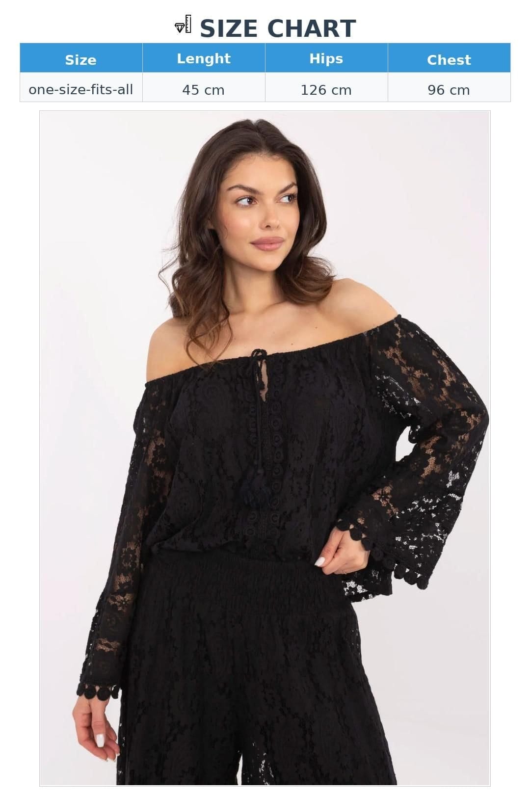 Love Lace Love Lace Women's Lace Short Blouse with Spanish Neck Tie in Black - 4