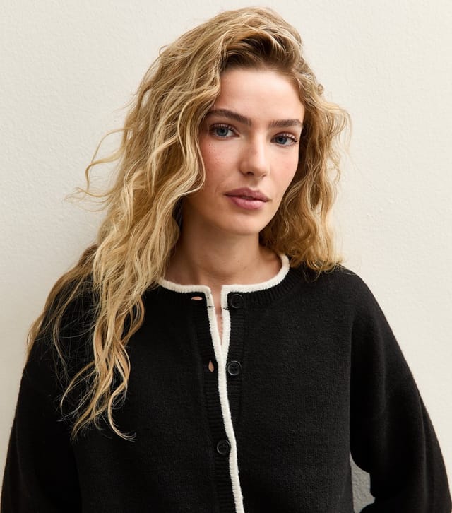 New Look Women's Black Tipped Crew Neck Cardigan New Look - 2