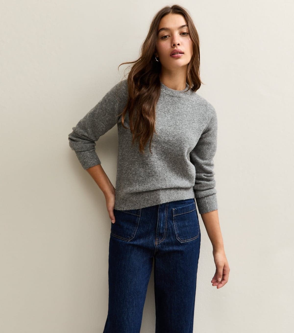 New Look New Look Grey Brushed Knit Crew Neck Jumper