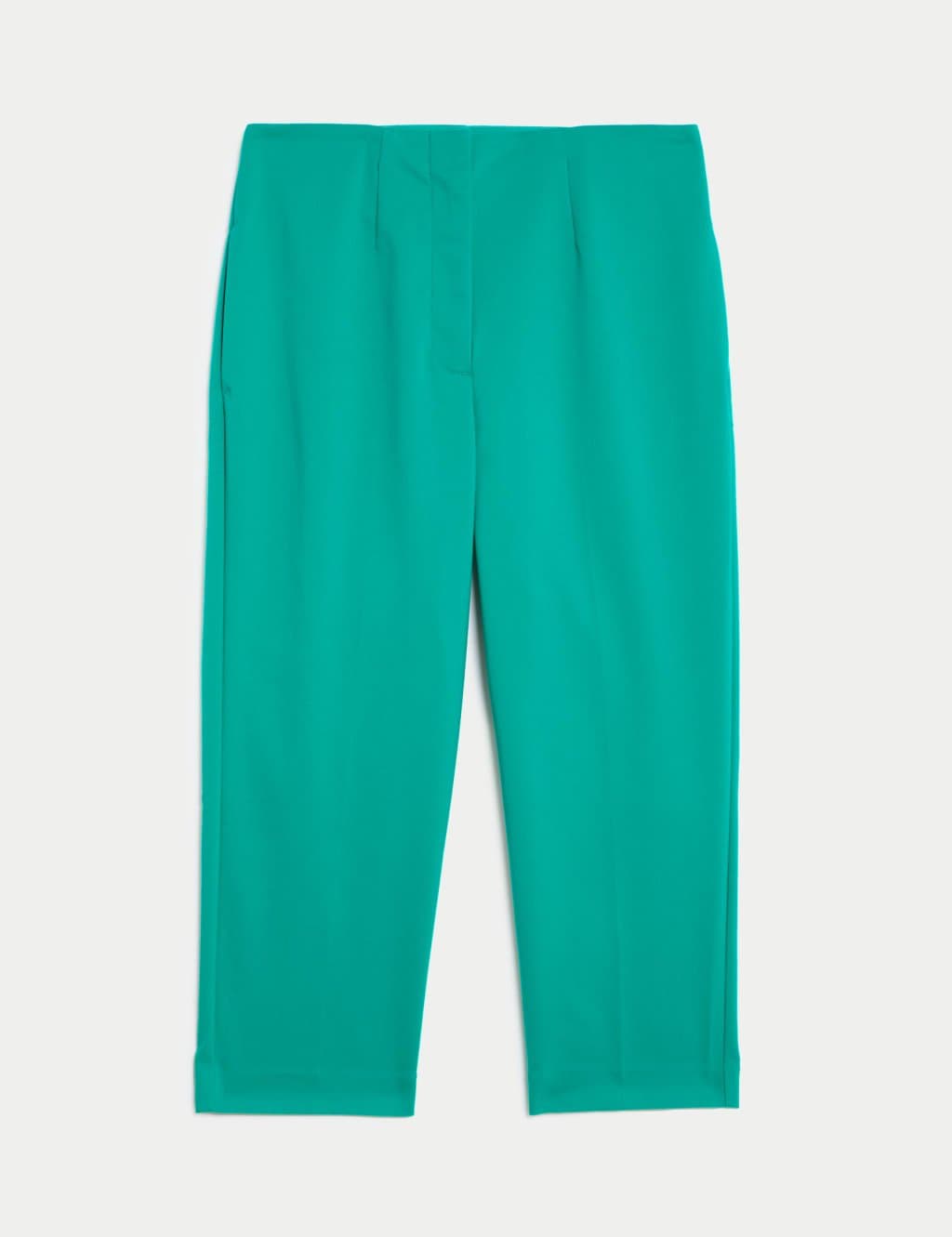 Marks & Spencer M&S Bright Green Cotton Blend Slim Fit Cropped Trousers