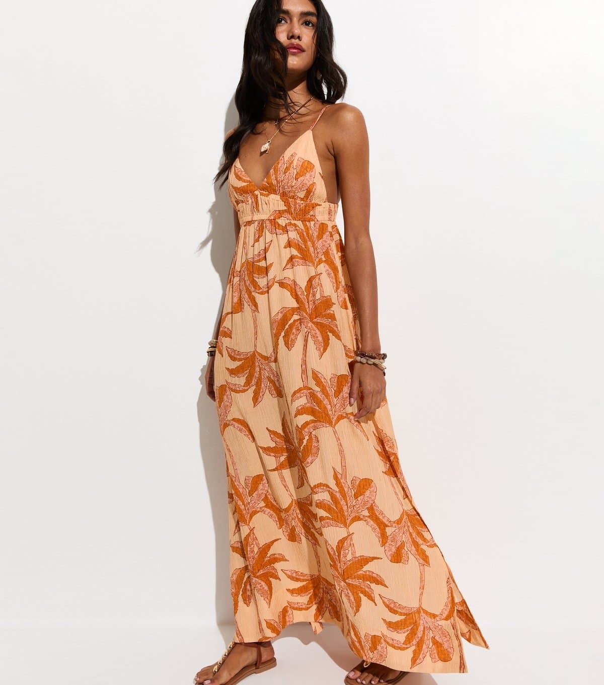 New Look Women's Orange Palm Tree Print Beach Maxi Dress New Look
