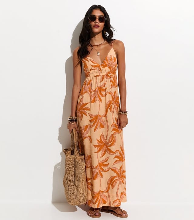 New Look Women's Orange Palm Tree Print Beach Maxi Dress New Look - 3