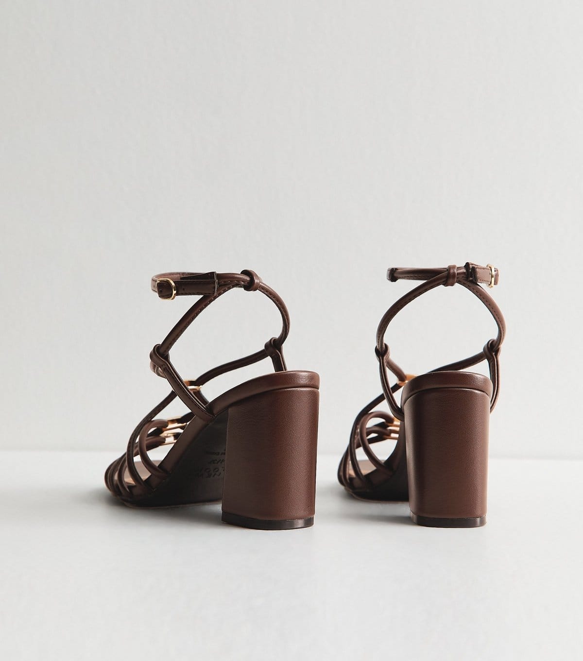 New Look Women's Dark Brown Faux Leather Strappy Hardware Block Heel Sandals Vegan New Look - 4