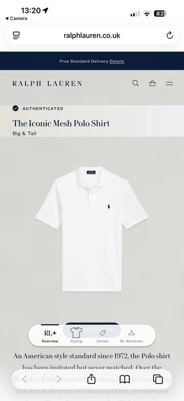 Ralph Lauren White Mesh Polo Shirt Big & Tall 2XLT