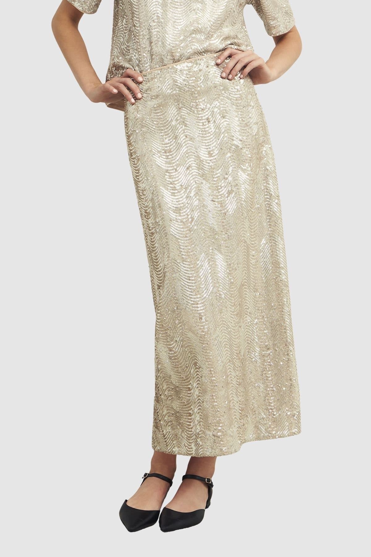 Hobbs London Hobbs London Women's Marlowe Sequin Skirt in Metallic Silver
