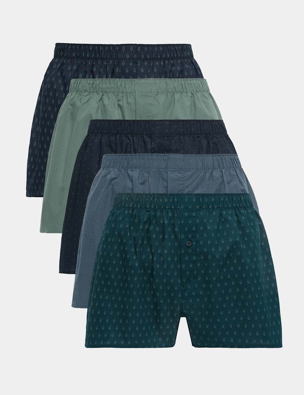 Marks & Spencer M&S 5 Pack Pure Cotton Geometric Woven Boxers Teal Mix