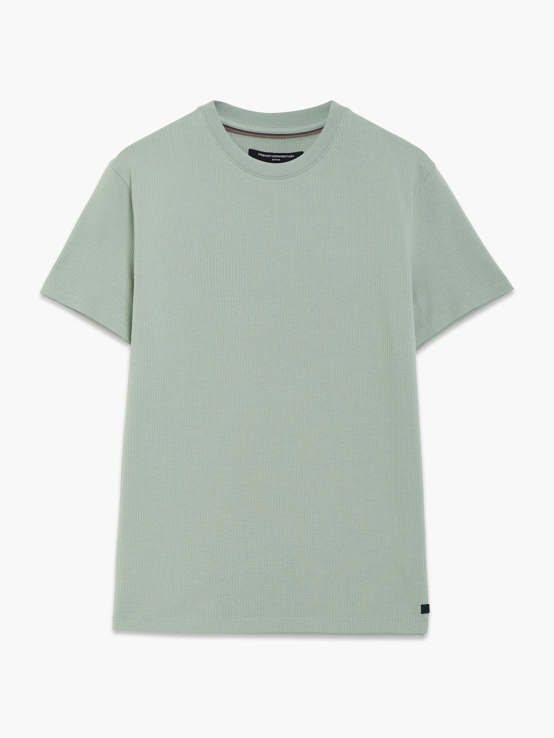 French Connection Short Sleeve Micro Seersucker Stripe T-Shirt Shadow Green