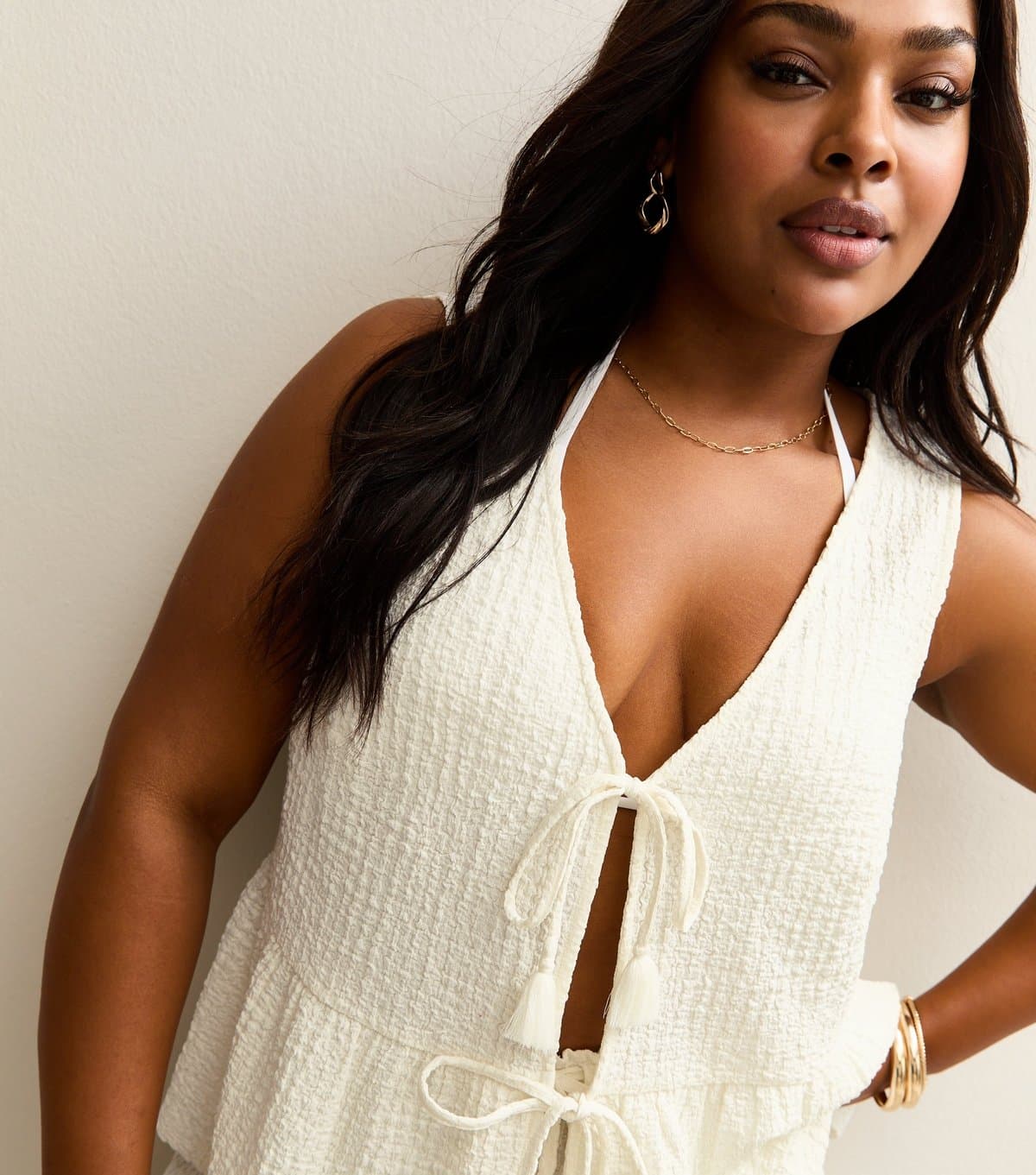 New Look Women's Plus Size Off White Textured Beach Top Curves New Look