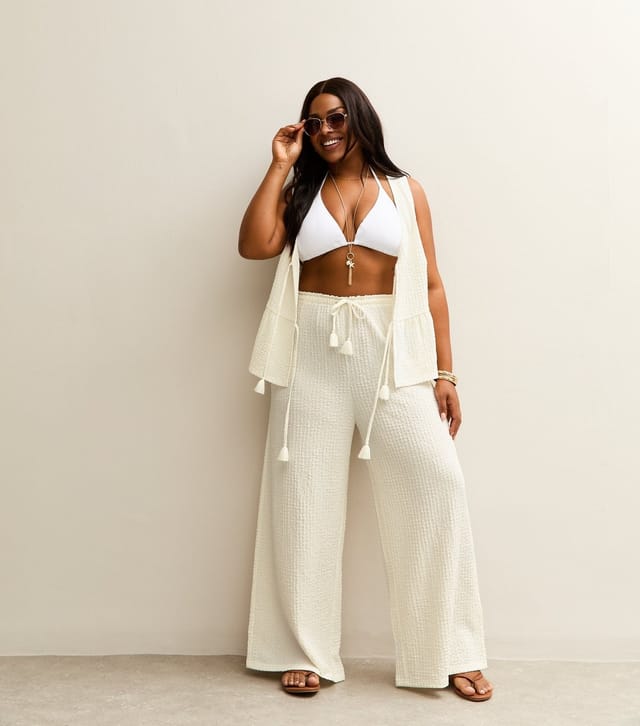 New Look Women's Plus Size Off White Textured Beach Top Curves New Look - 3