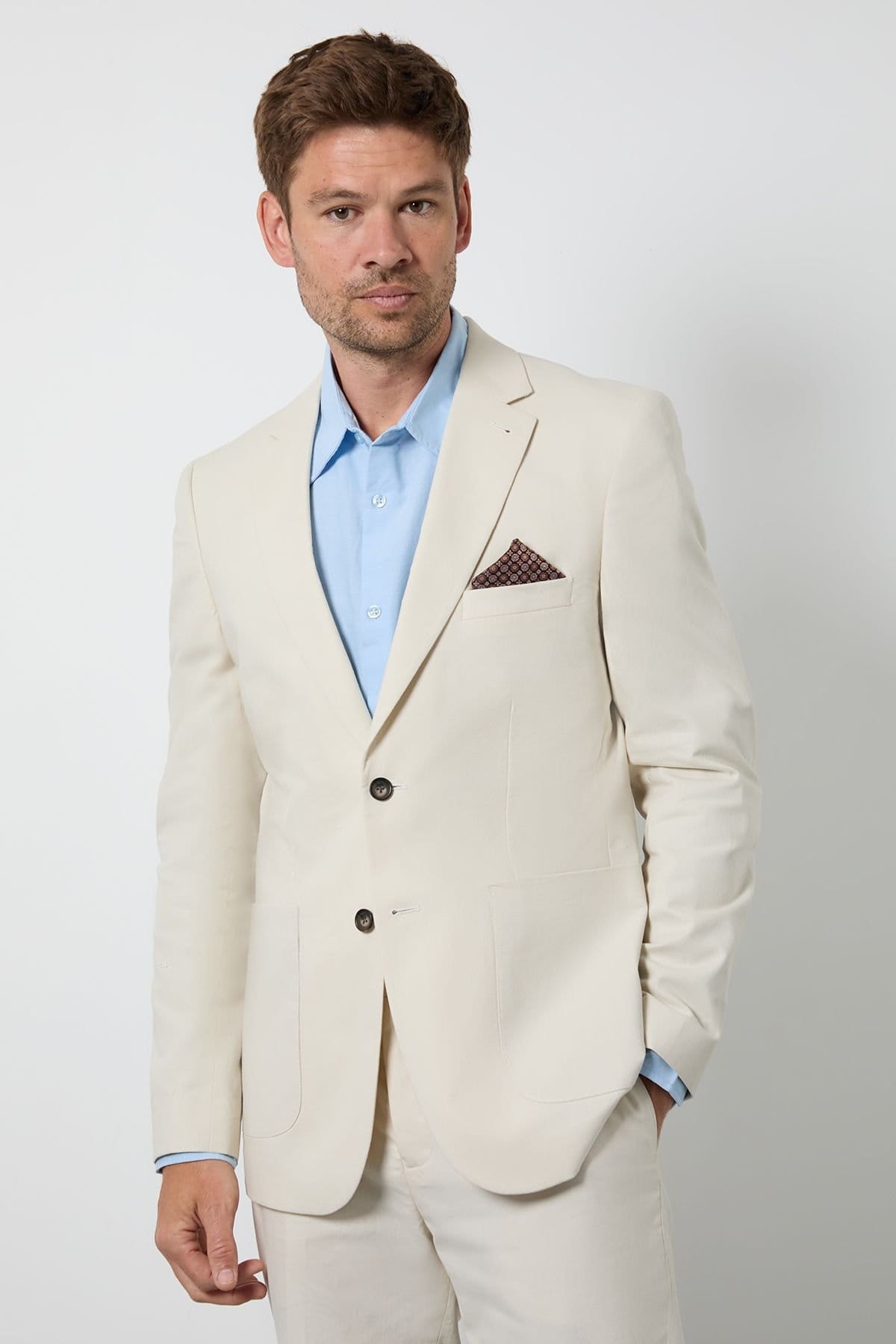 Burton Burton Men's Natural Linen Slim Fit Suit Jacket - 1