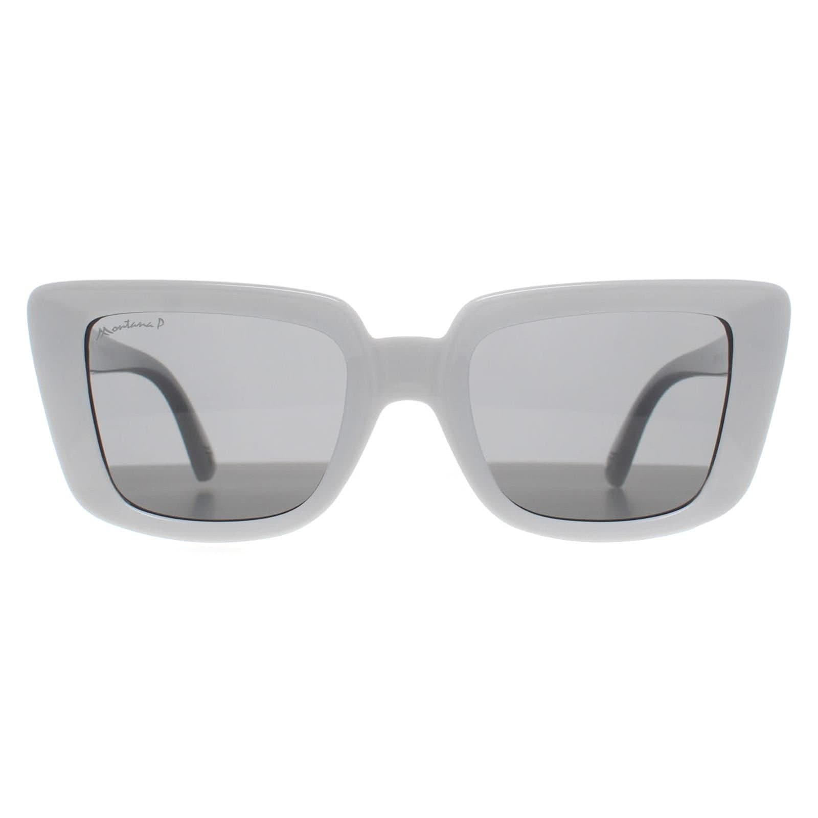 montana Montana White Shiny Rectangle Polarized Sunglasses