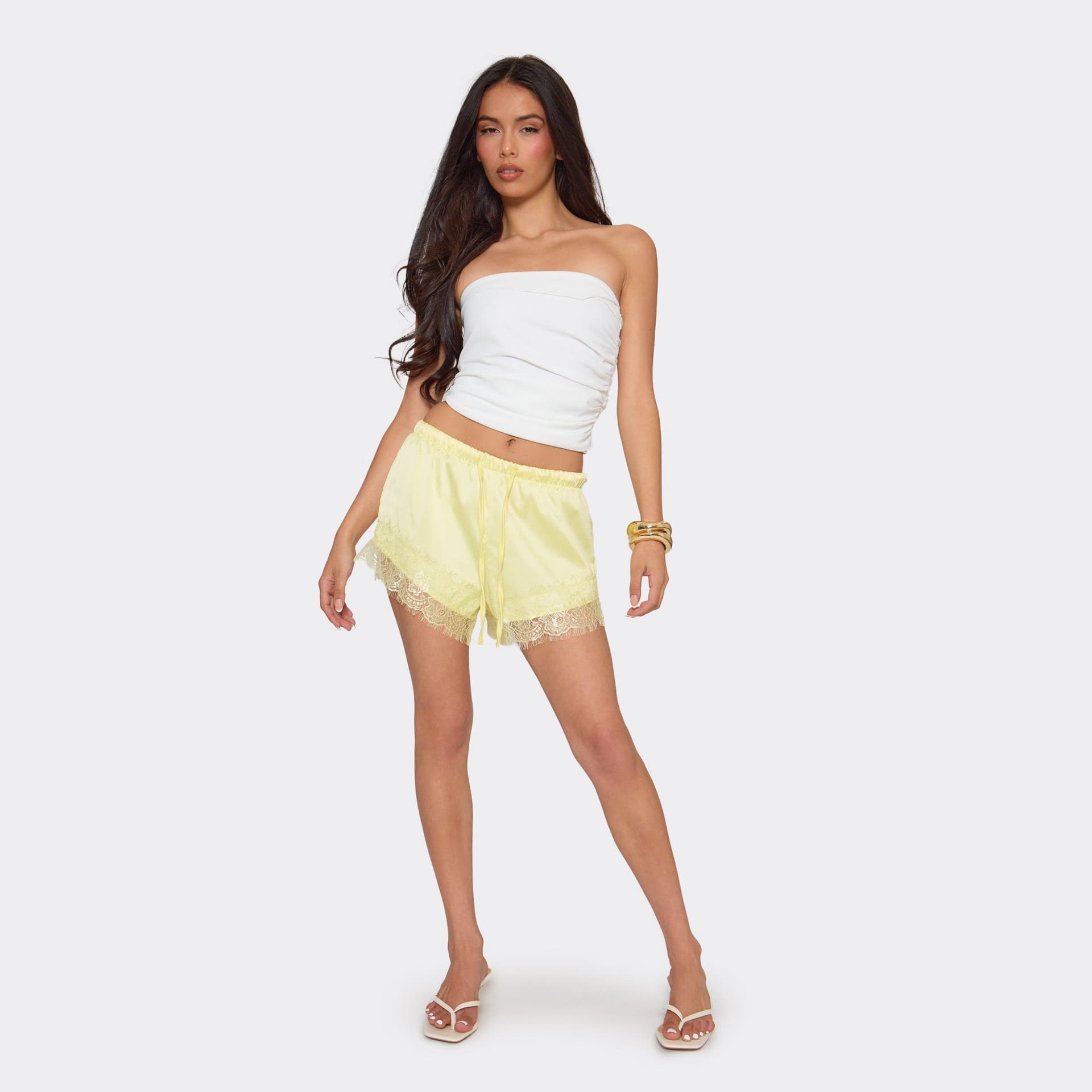 EGO EGO Yellow Lace Trim Satin Shorts, Women's UK 6