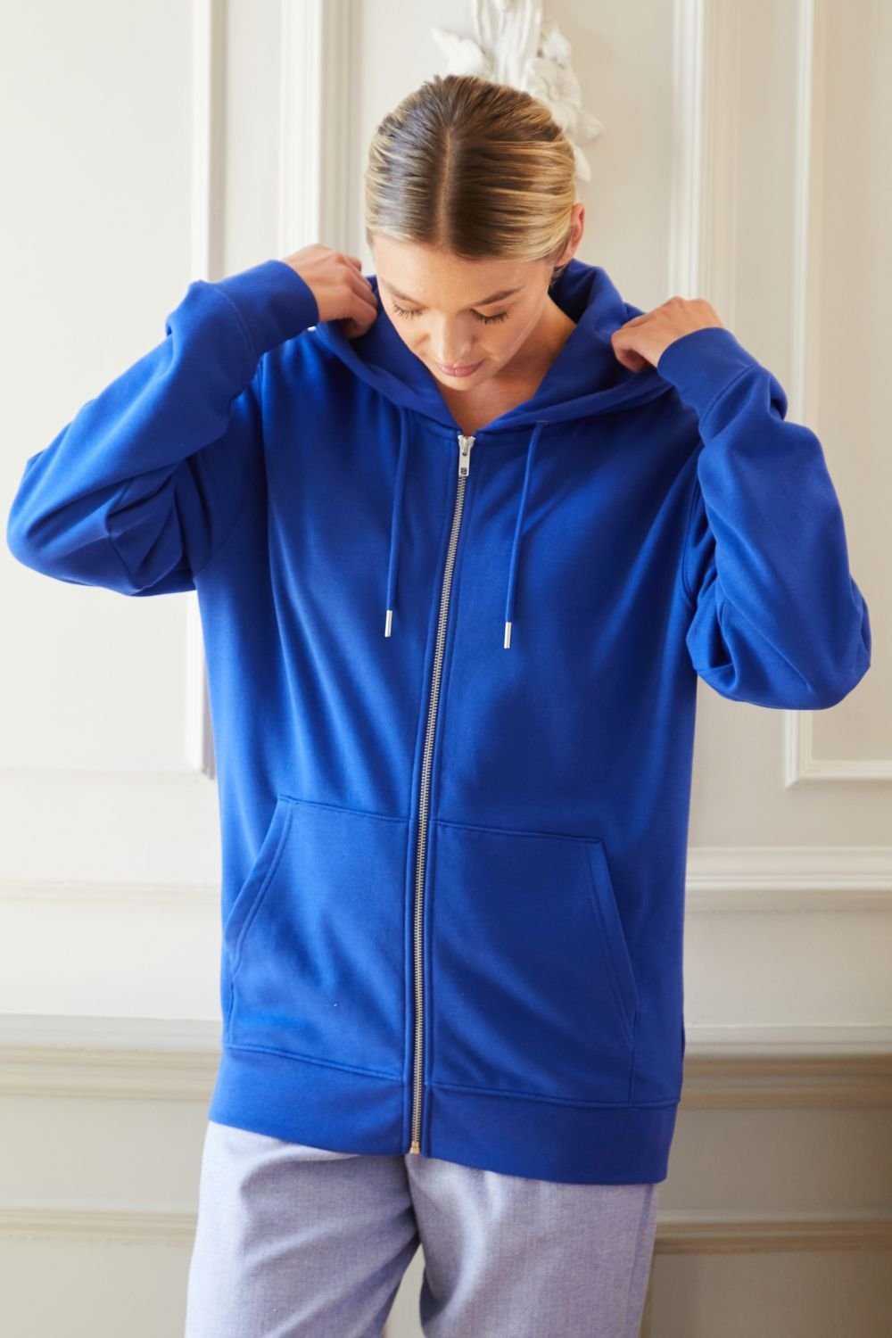 British Boxers British Boxers Women's "Azure Blue" Cotton Zip-up Hoodie in Dark Blue - 3