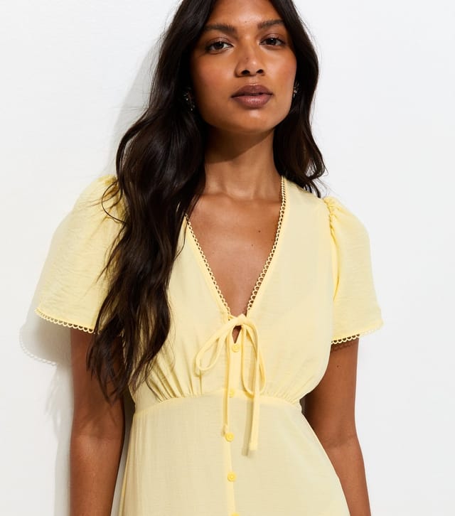 New Look Women's Light Yellow Button Through Tea Midi Dress New Look - 2