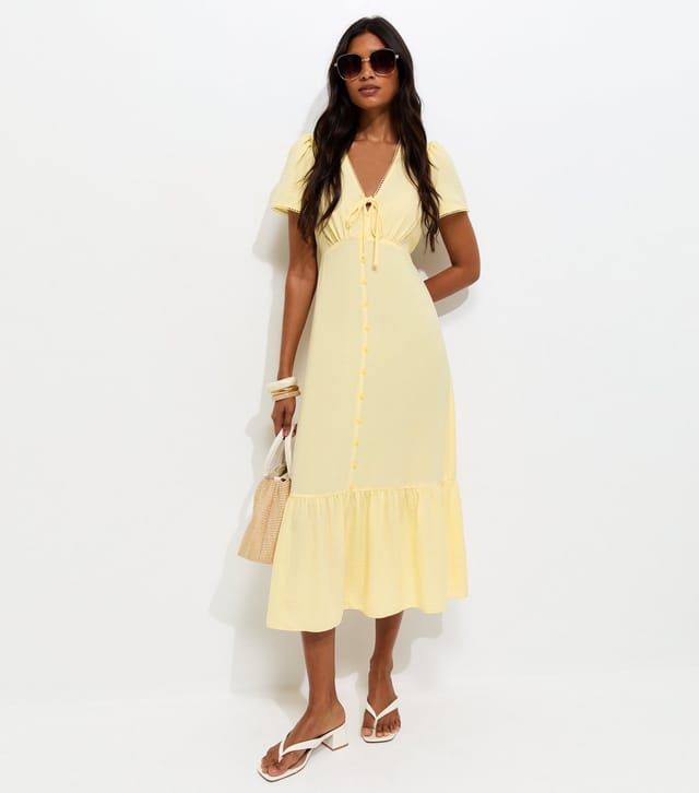 New Look Women's Light Yellow Button Through Tea Midi Dress New Look - 3