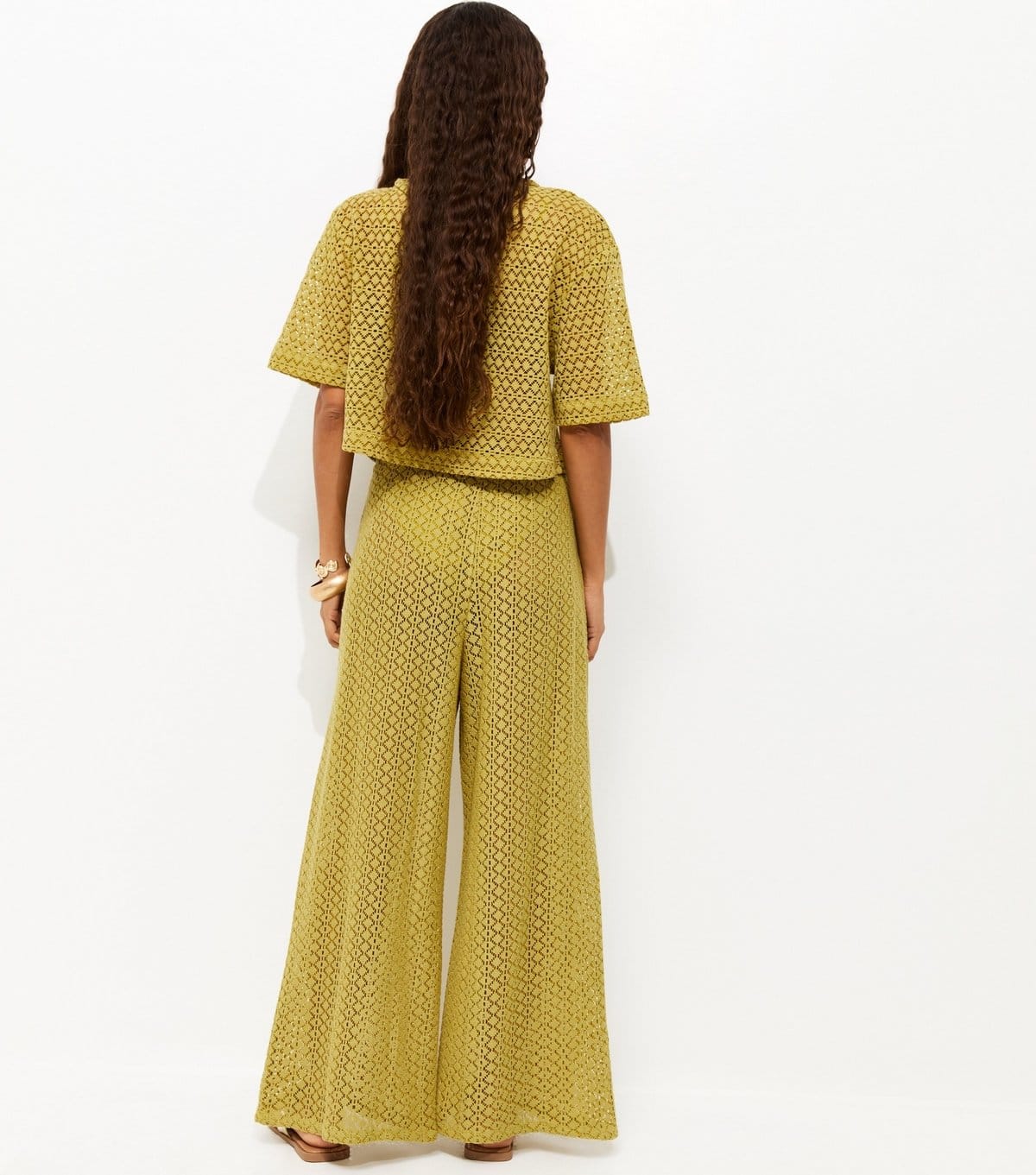 New Look Women's Petite Green Crochet Wide Leg Trousers New Look - 4