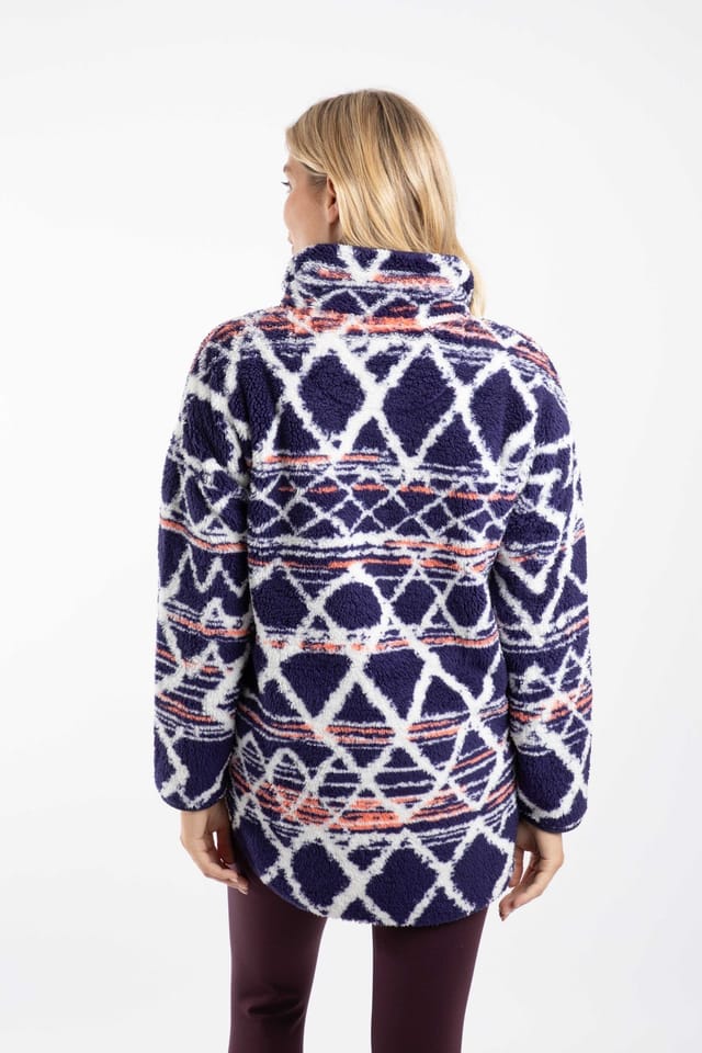Weird Fish Weird Fish Women's Pikard Printed Plush Qtr Zip Fleece in Navy - 3