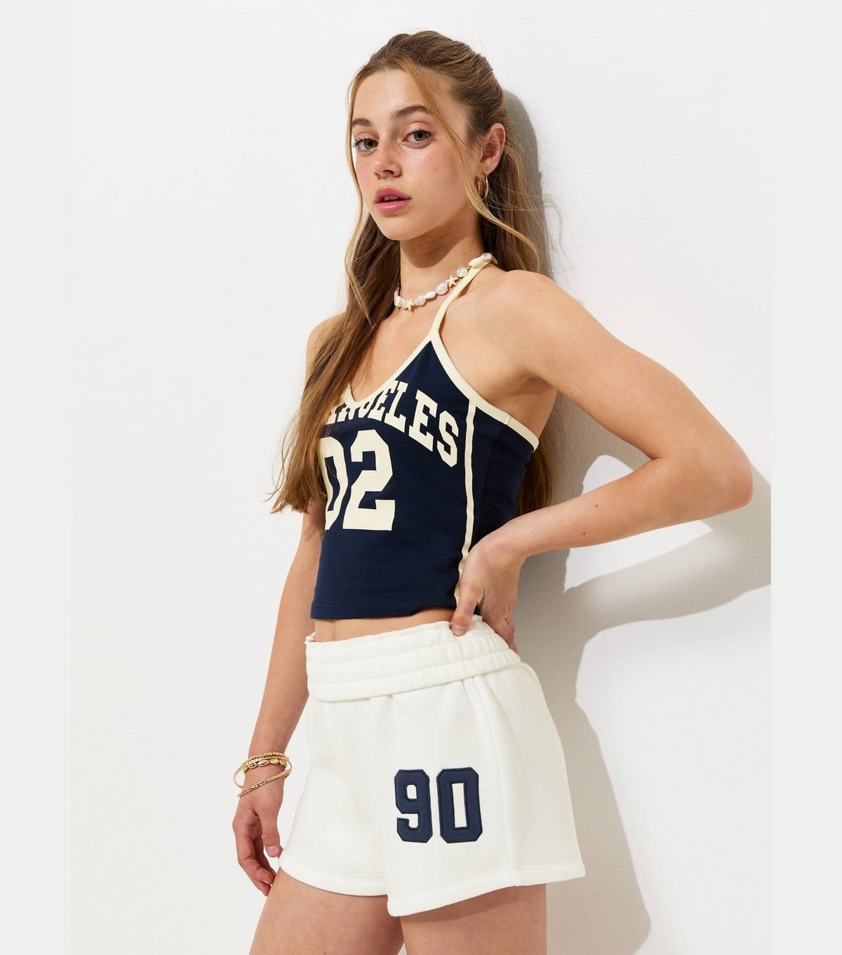 New Look Girls' Off White Jersey Number Embroidered Shorts