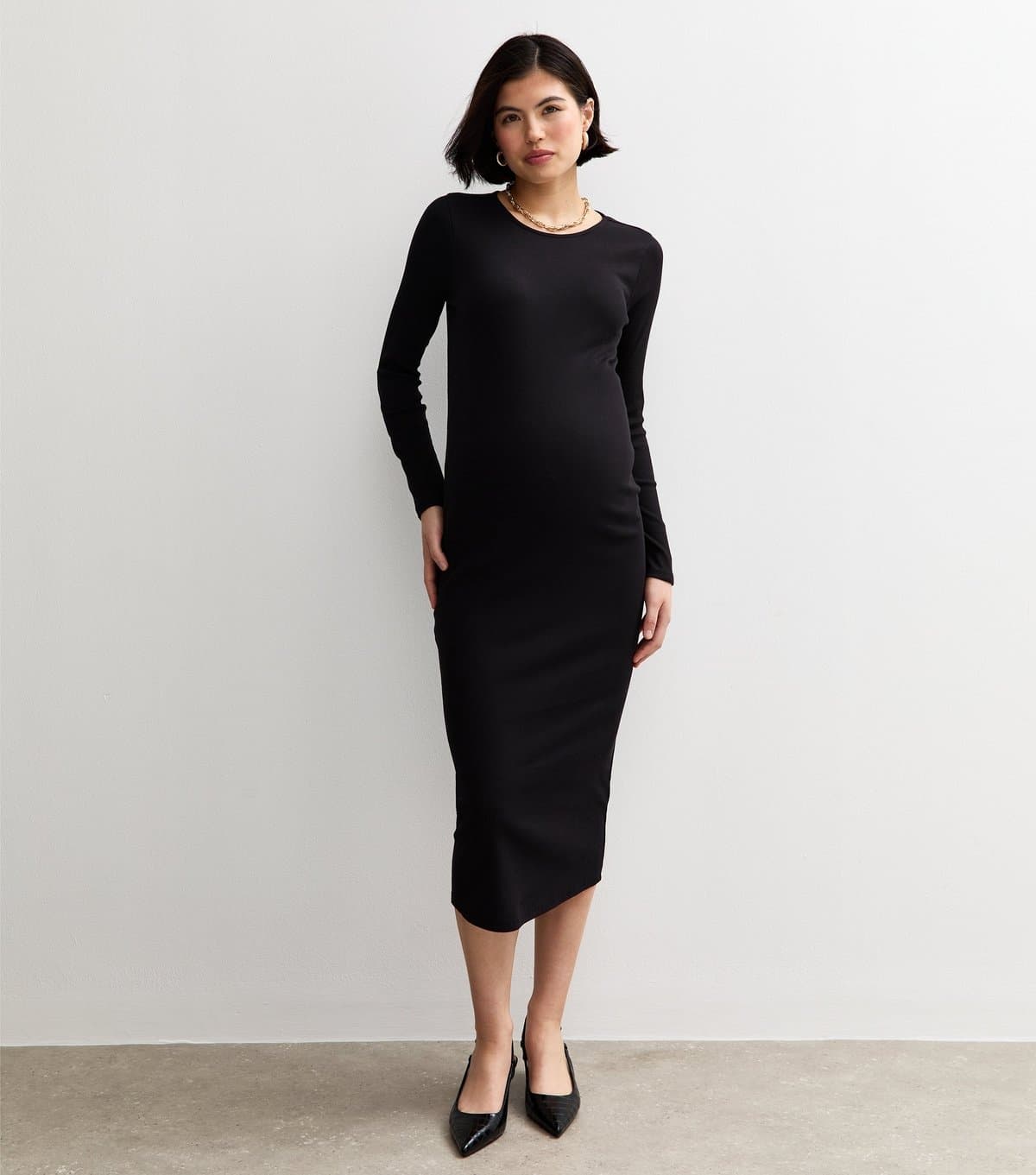 New Look New Look Maternity Black Rib Long Sleeve Midi Dress