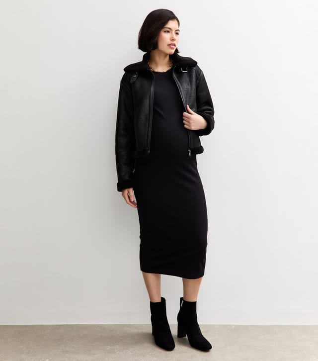 New Look Women's Maternity Black Rib Long Sleeve Midi Dress New Look - 2