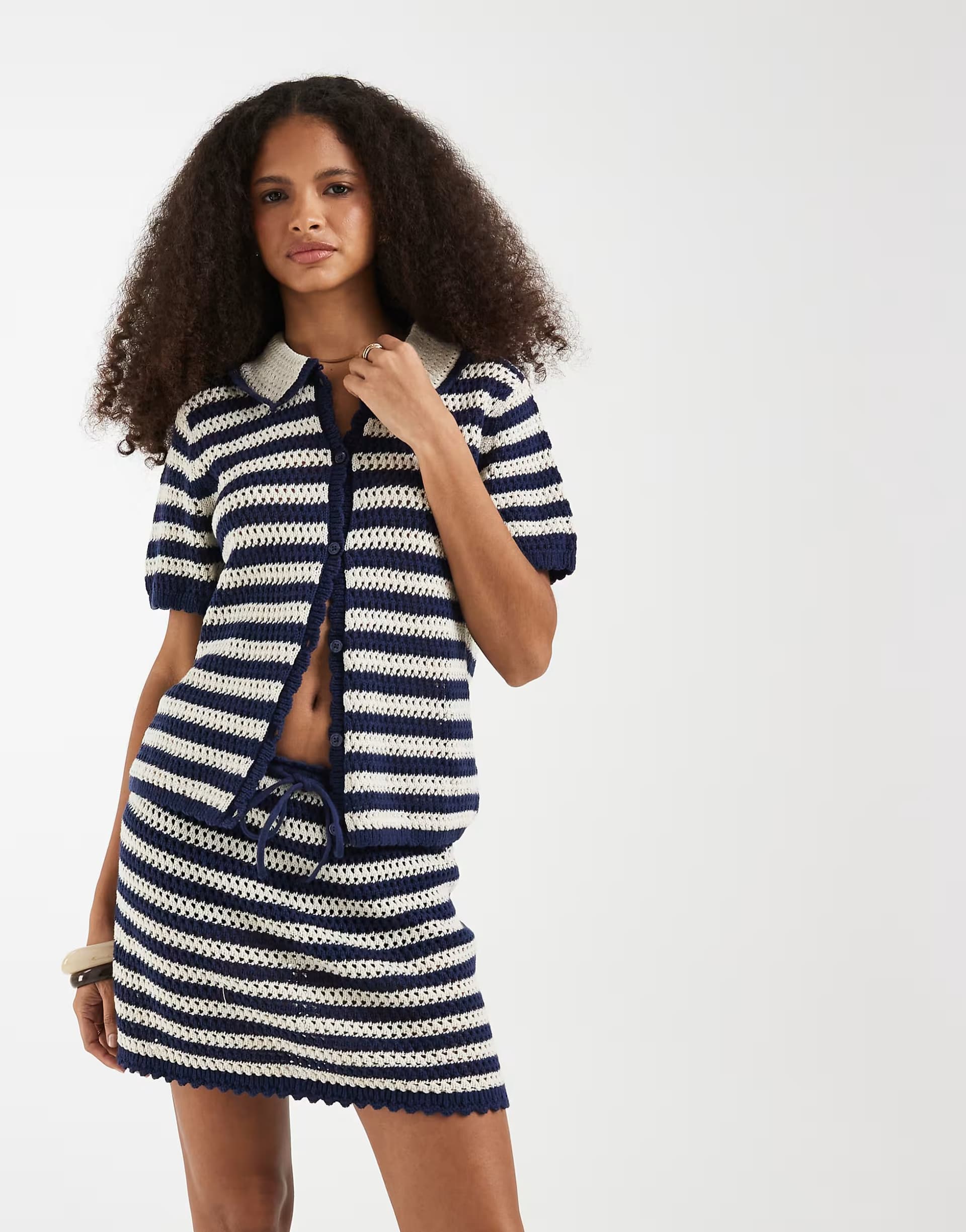 ASOS GAP cotton crochet cropped shirt in blue stripe