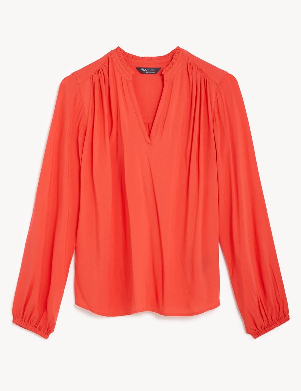Marks & Spencer M&S Collarless Regular Fit Long Sleeve Blouse Flame