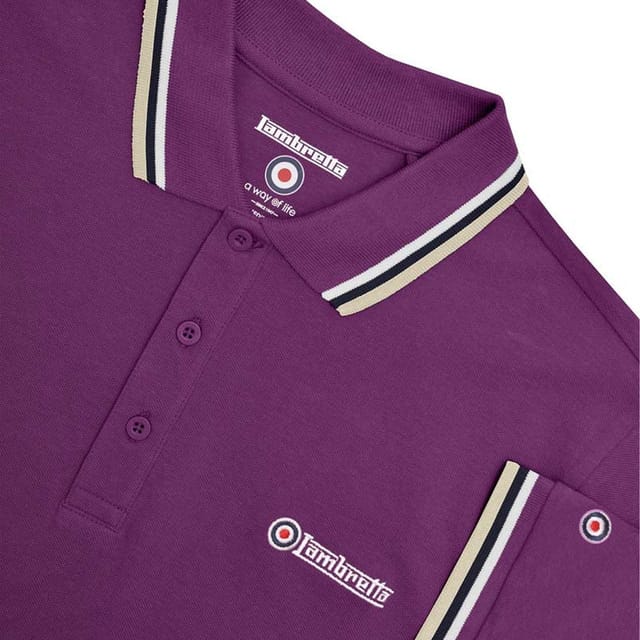 Lambretta Lambretta Men's Triple Tipped Polo Shirt in Wine - 3