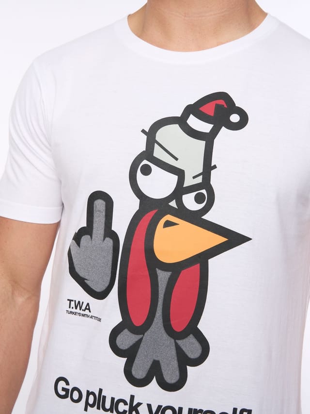 Xplicit Xplicit Men's Bad Turkey Xmas T-Shirt in White - 3