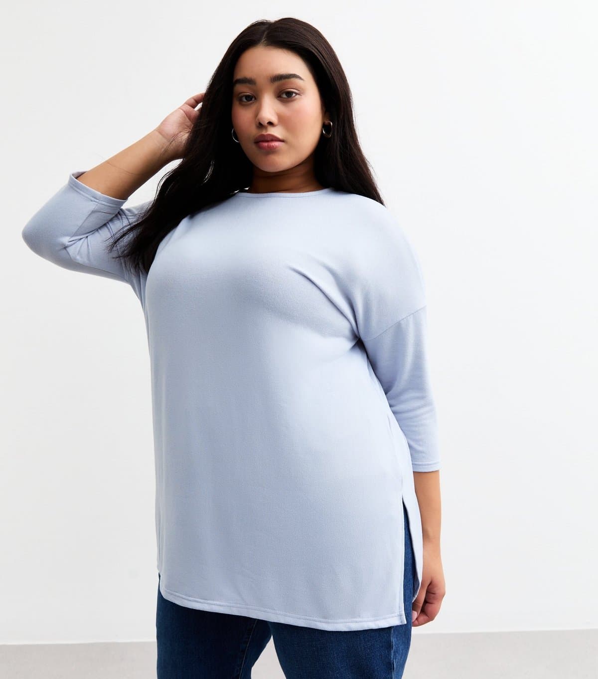 New Look Women's Plus Size Blue Soft Touch Slit Hem Top Curves New Look