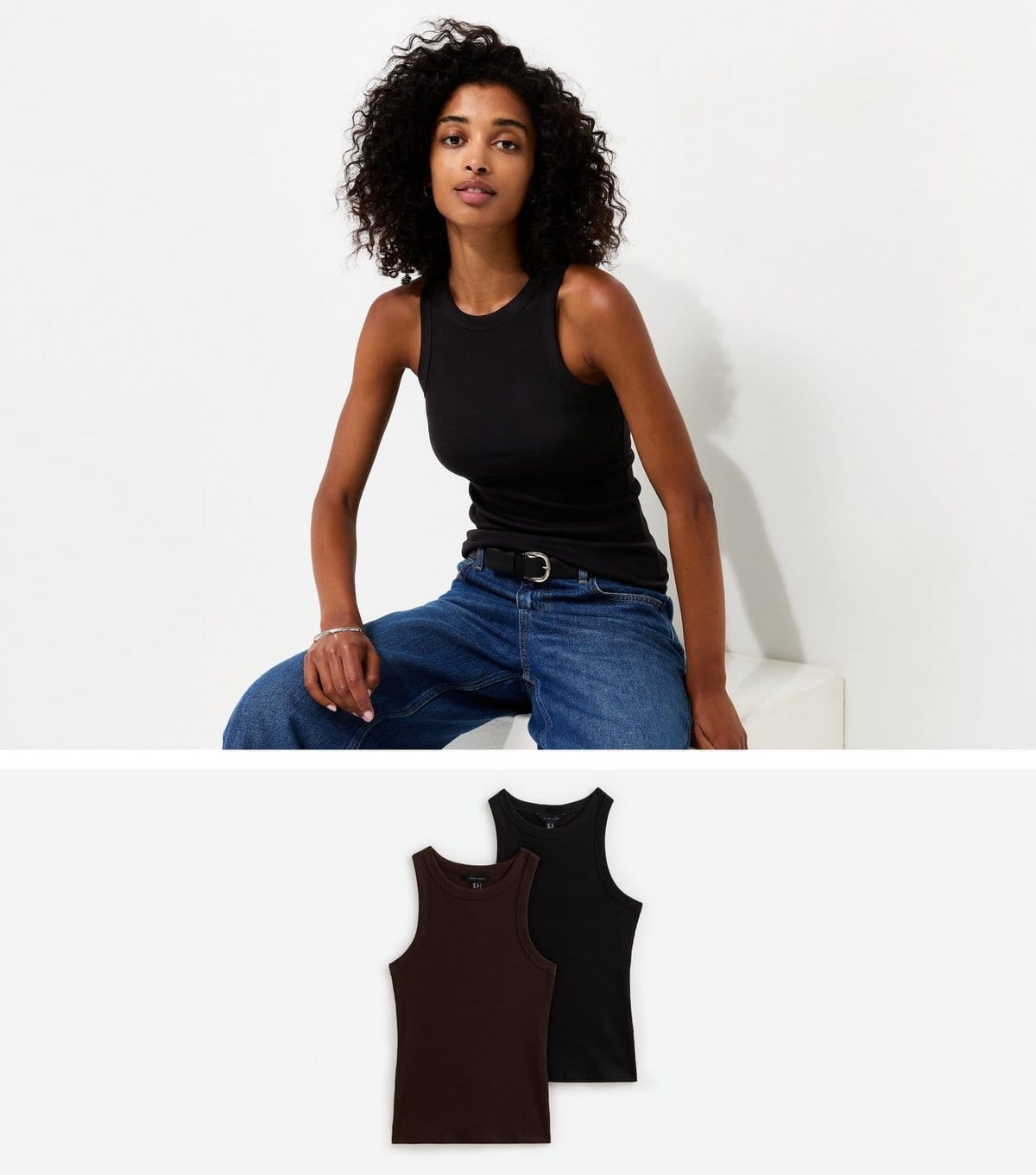 Women's Brown Pack Of 2 Cotton Rich Racer Vests New Look