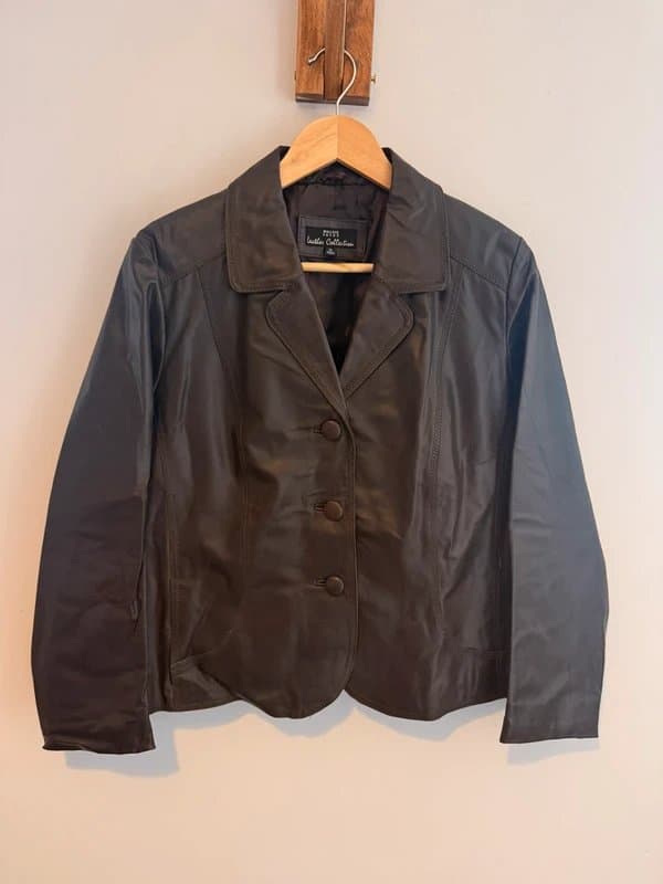 Wallace Sacks Wallace Sacks Leather Collection Dark Brown Leather Jacket – Size UK 14 – 100% Leather