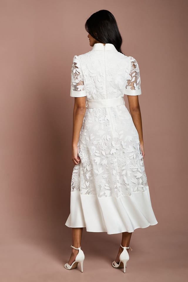 Coast Coast Women's Petite Satin Trim Lace Shirt Midi Dress in White - 3