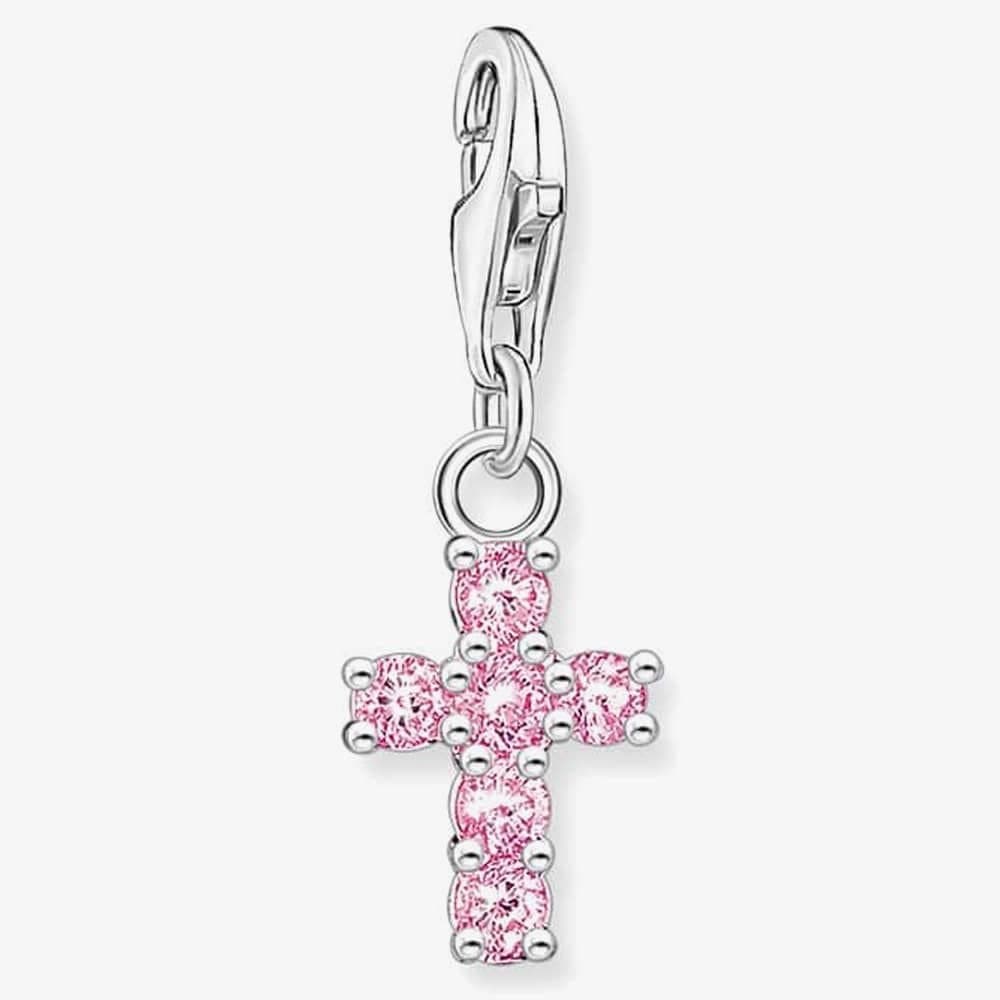Thomas Sabo THOMAS SABO Women's Silver Pink Cubic Zirconia Cross Charm 2032-051-9